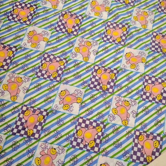 Cotton Fabric Pink Bear Print Stripes 1 Yard x 44" Quilting Sewing Retro Kids - Picture 9 of 9